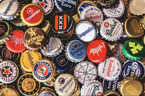 a collection of various bottle caps