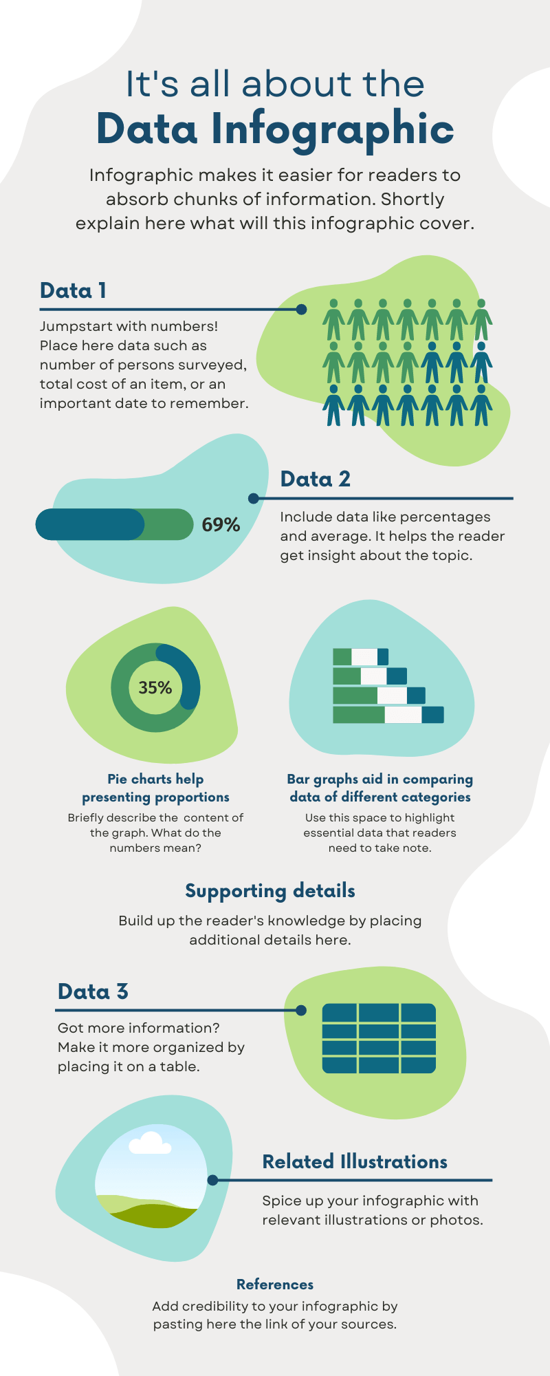 Blue Green and Gray Soft and Rounded Data Infographic