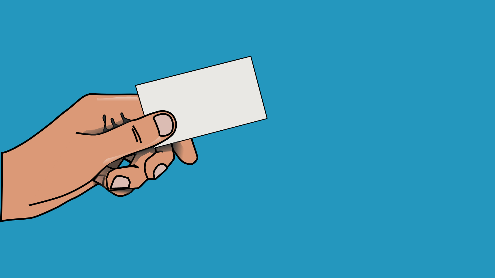 A hand holding a business card