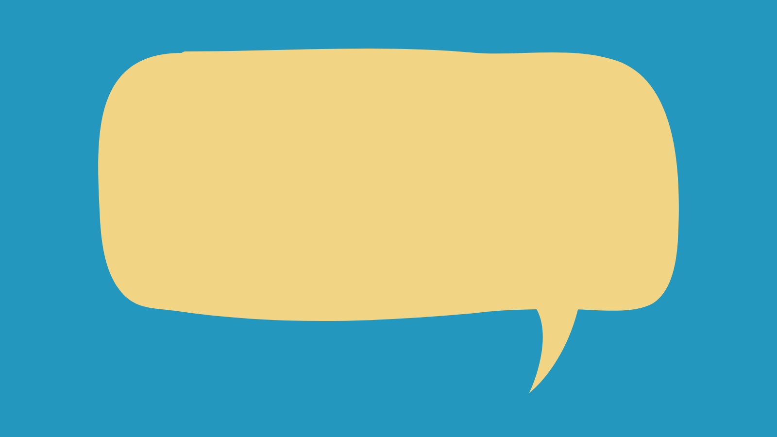 A yellow speech bubble against a blue background