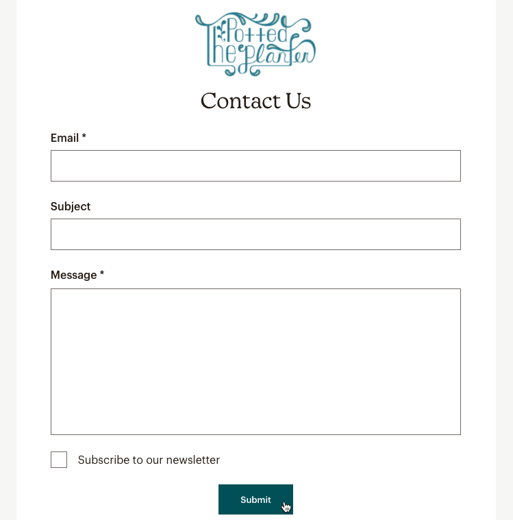 A simple contact form with forms for email address, subject, and message
