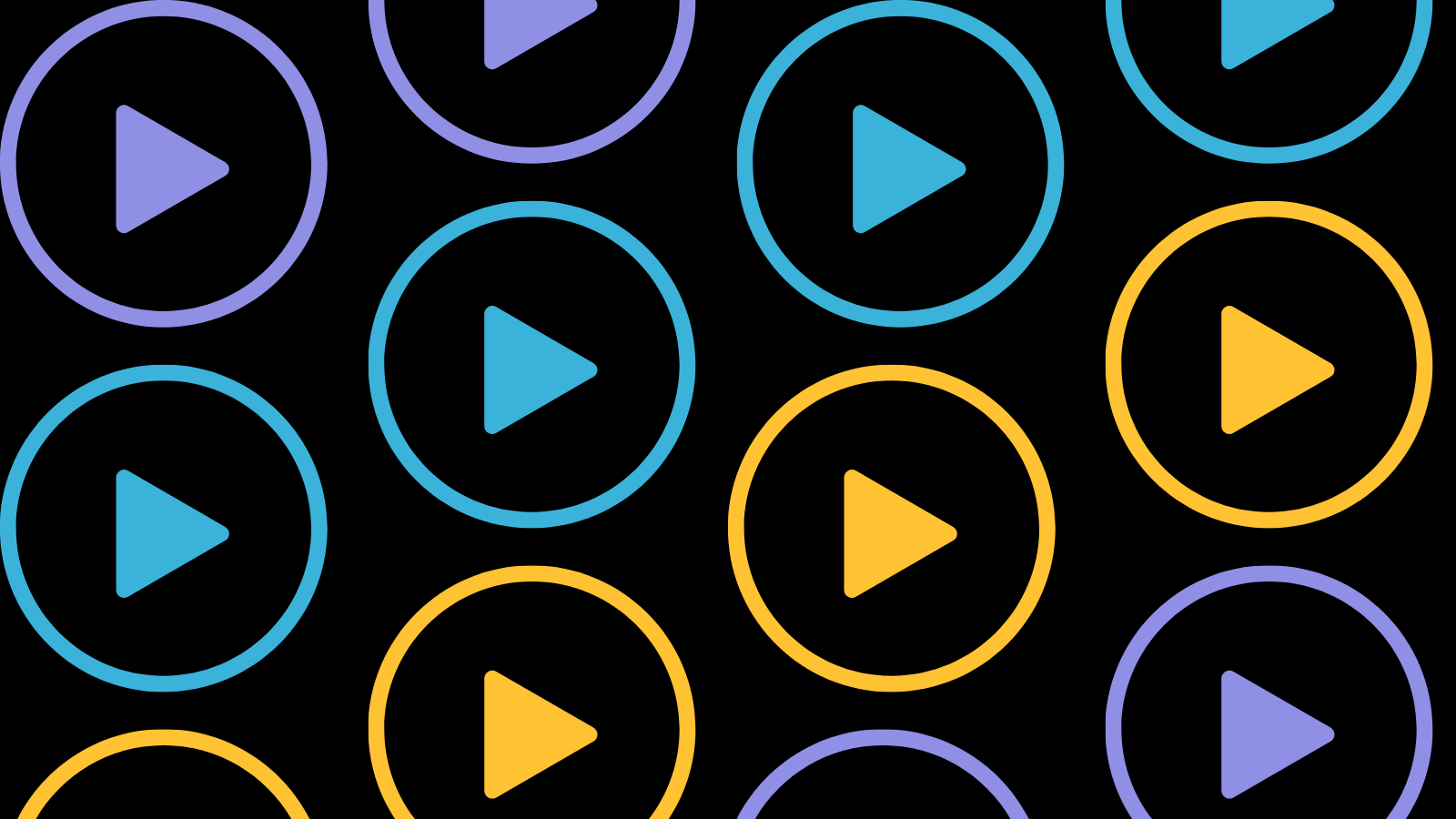 Diagonal rows of play buttons in bright colors