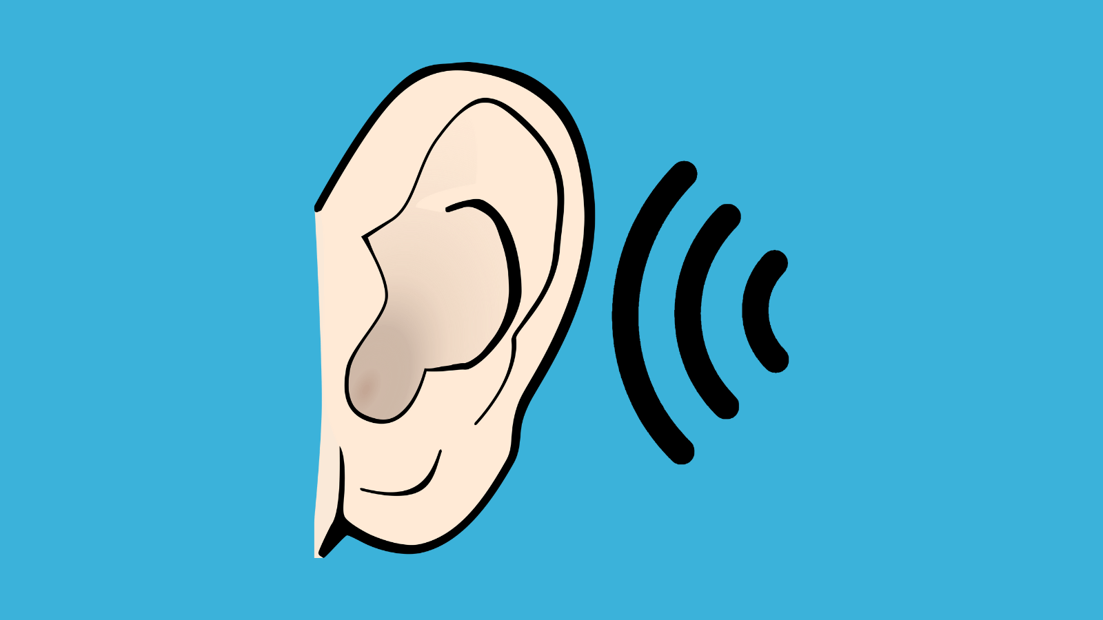 Ear with sound waves moving towards it