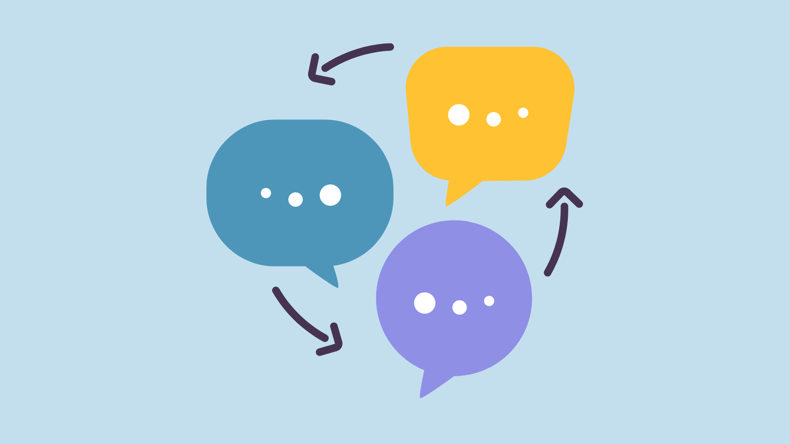 Three speech bubbles with arrows pointing to them