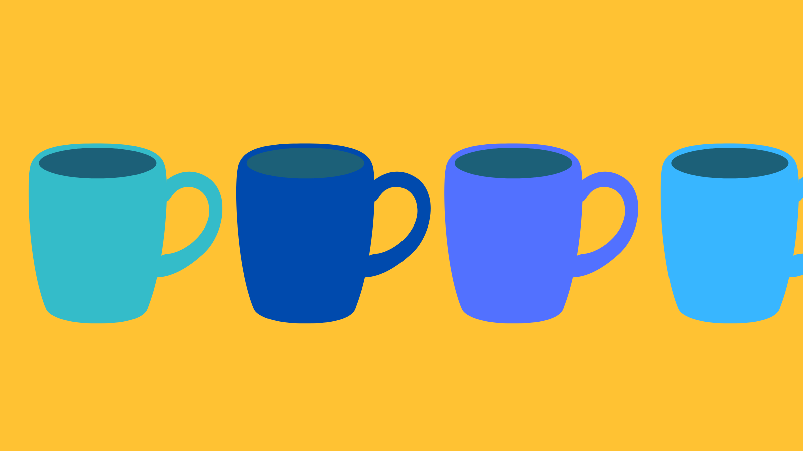 Four mugs in different shades of blue