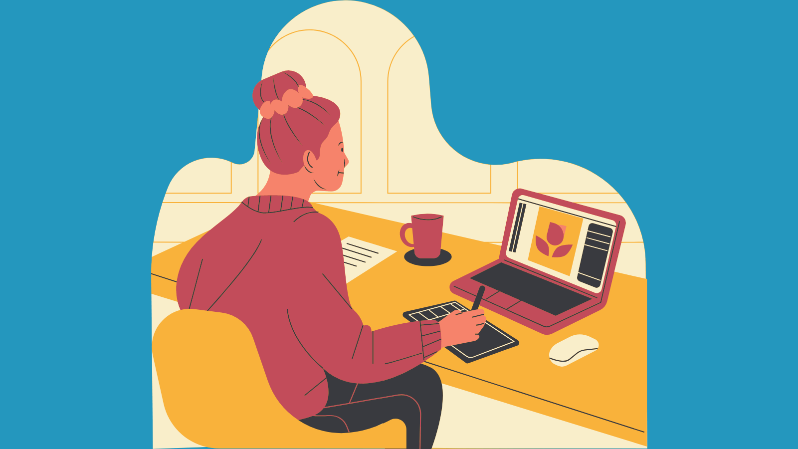 An illustration of a person using a computer