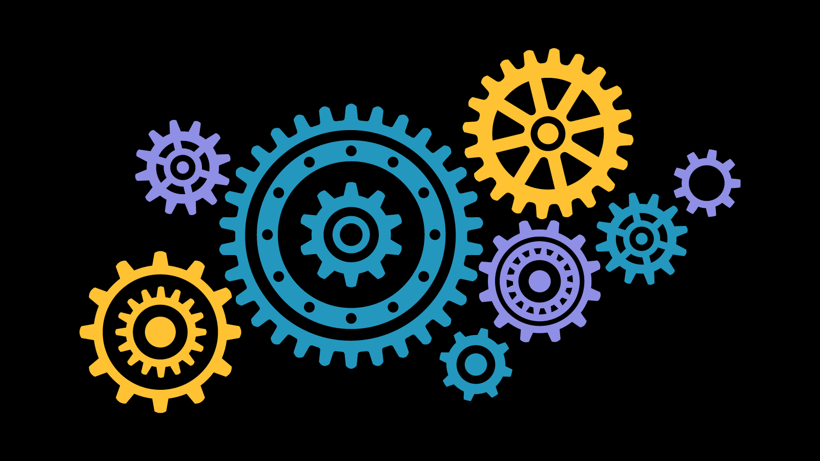 Gears of various colors and sizes