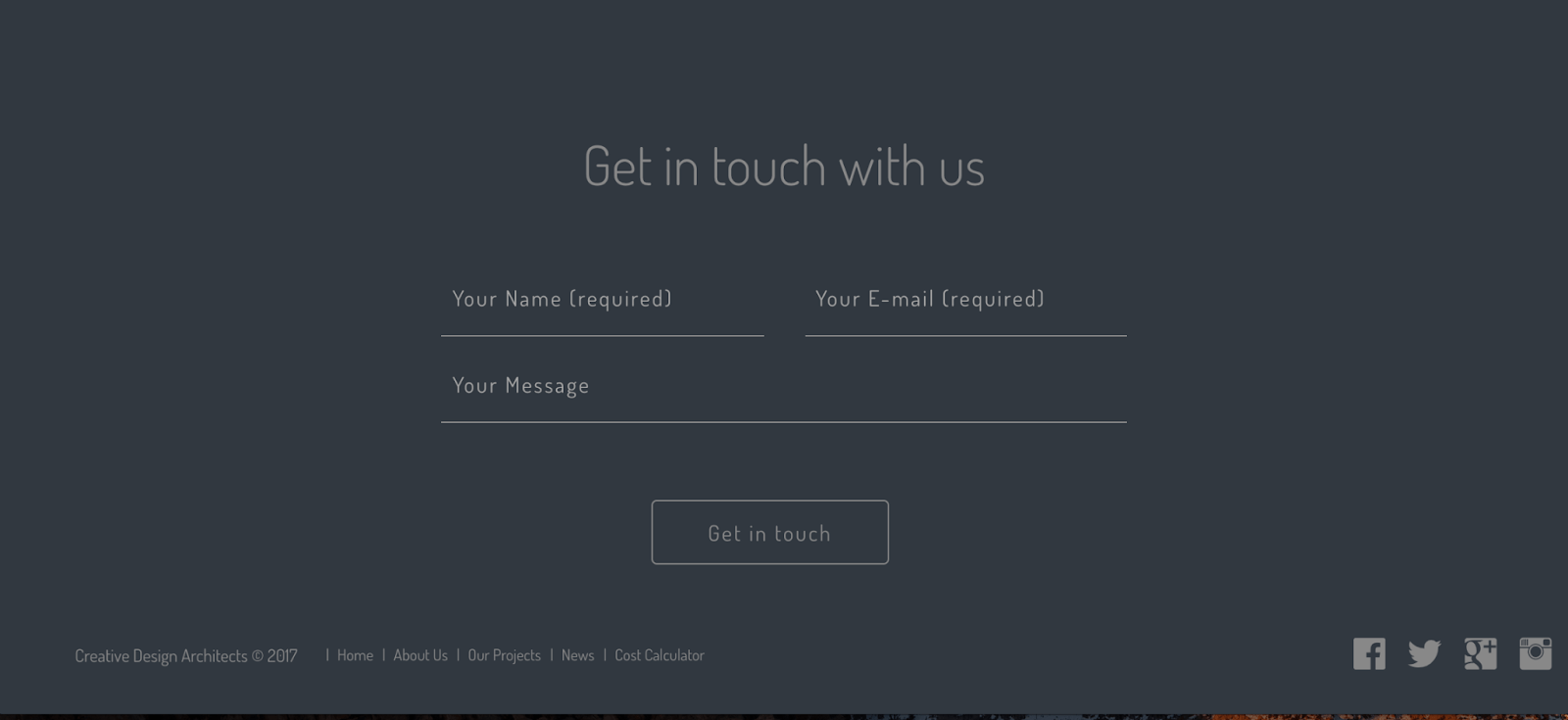 A contact form as the footer of a website