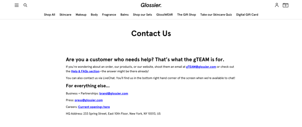 Glossier's Contact Us Page