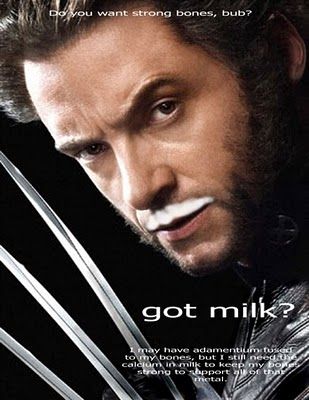 A Got Milk? magazine ad featuring Hugh Jackman as Wolverine with the milk mustache