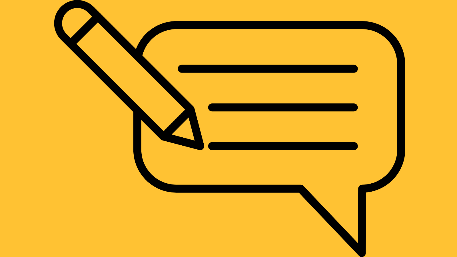 Icon of a pen writing in a speech bubble