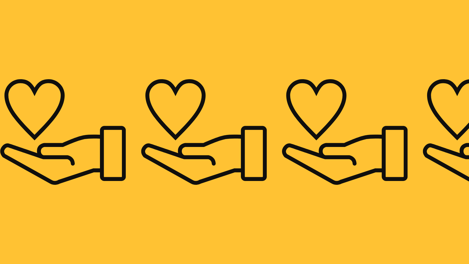 Icons of a hand holding out a heart in a row