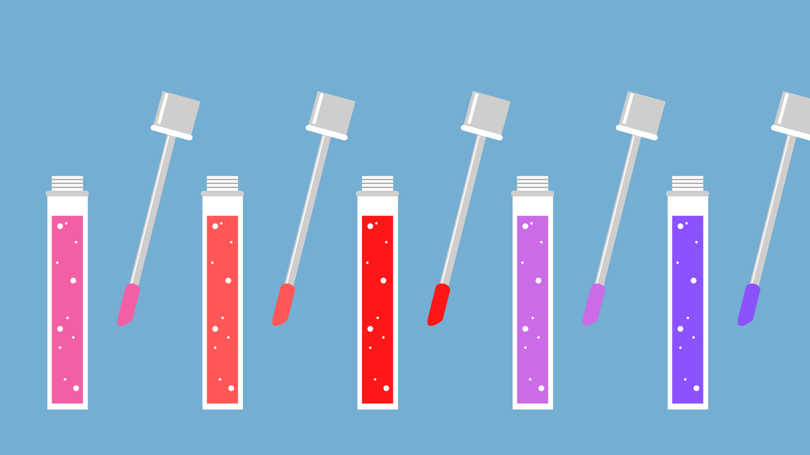 Identical tubes of different colored lip gloss