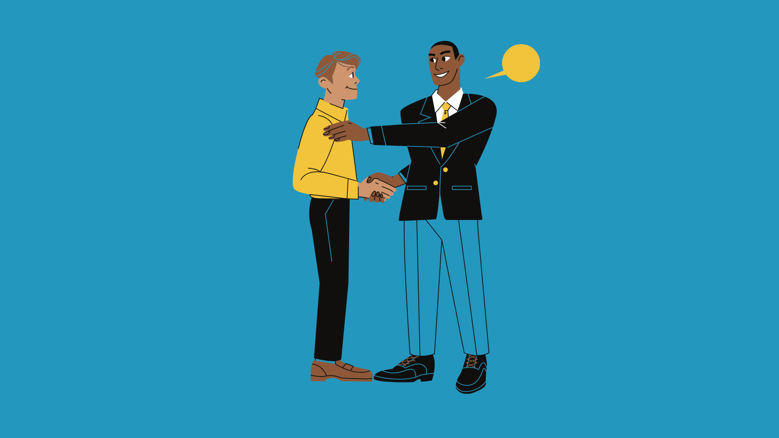 Two professionally-dressed people shaking hands