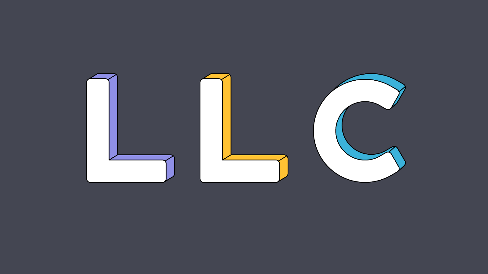LLC in 3-D letters