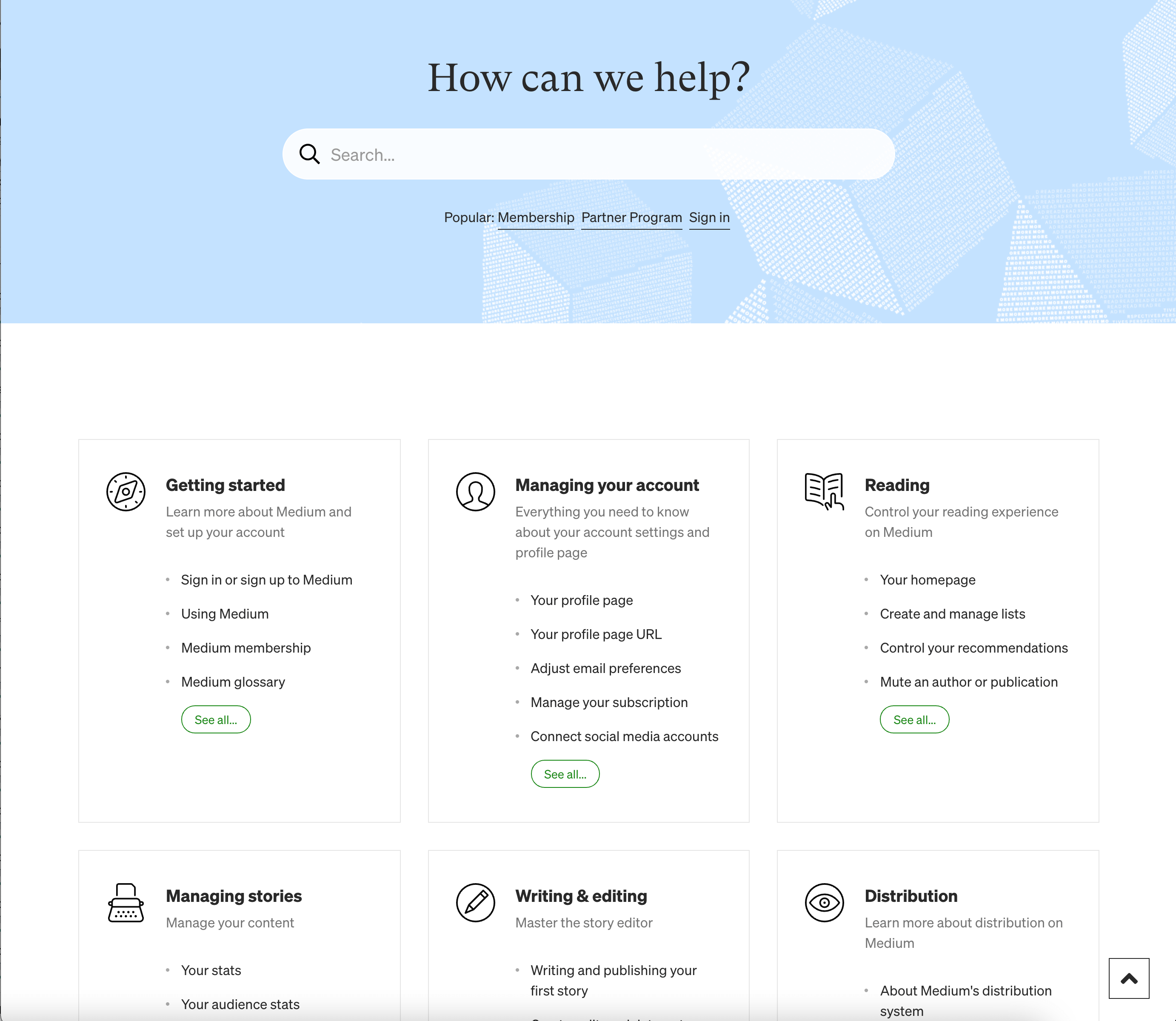 Medium's Help/Contact Us Page