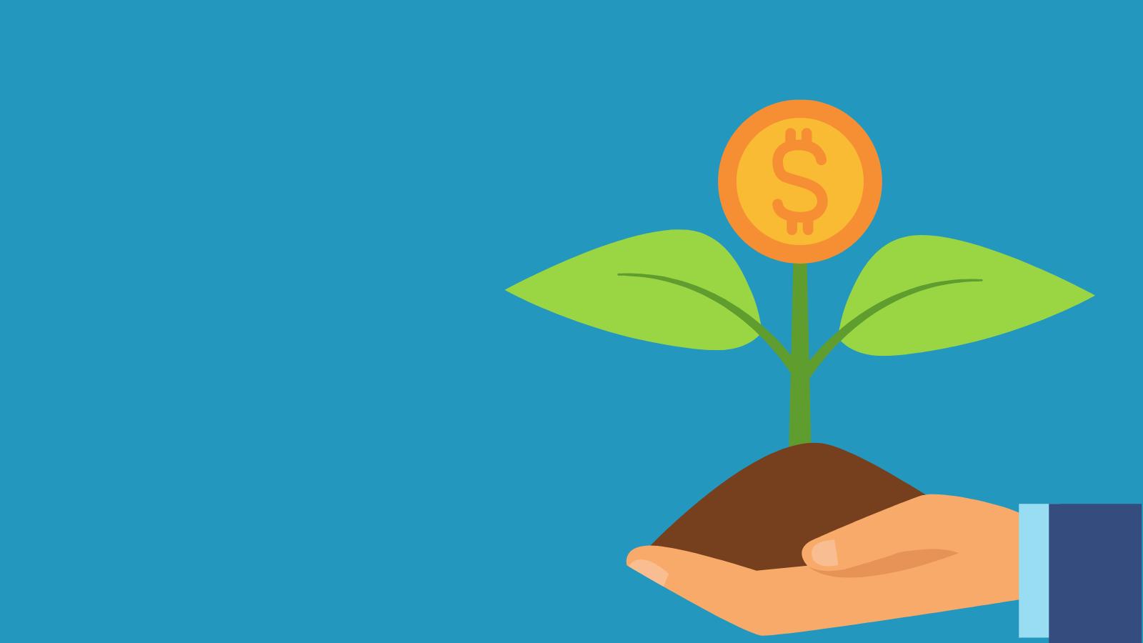 A graphic of a hand holding a money tree sapling