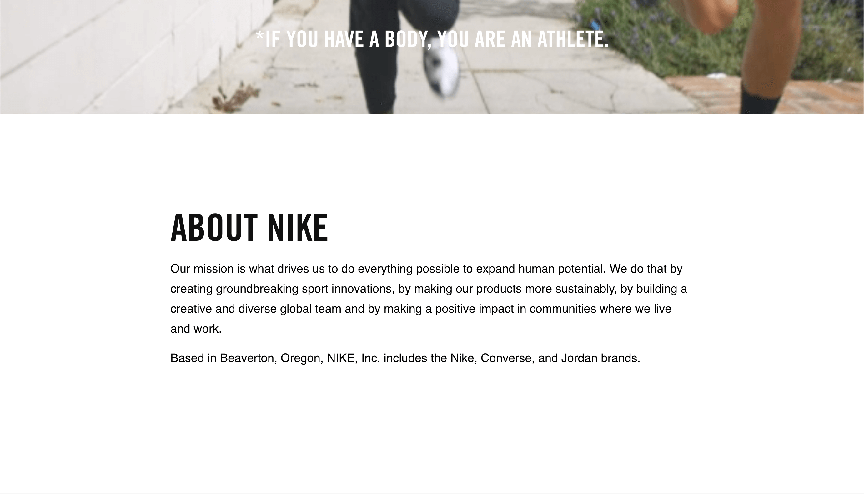 Nike's About Us Page