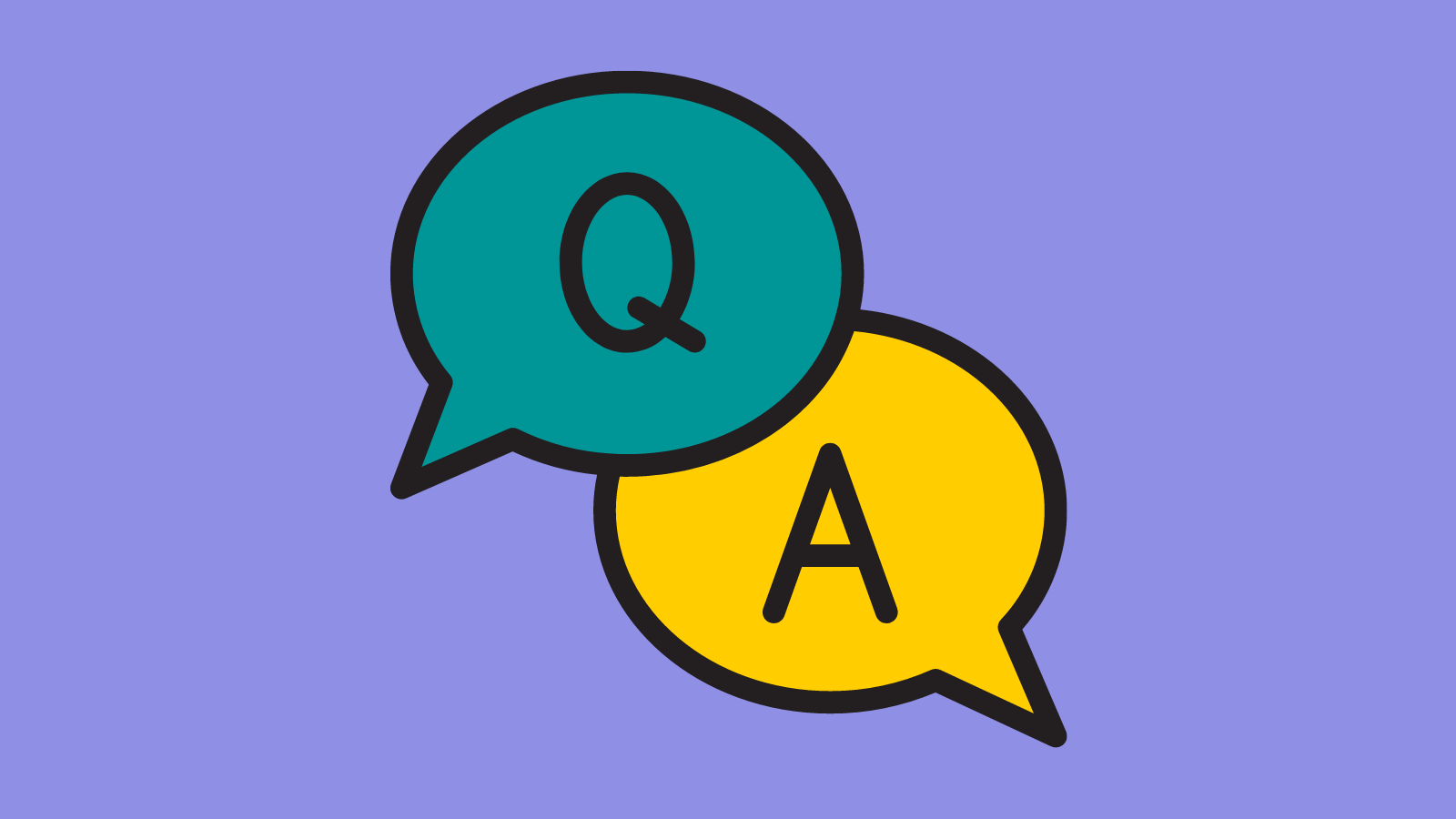 One speech bubble with the letter Q and another with the letter A