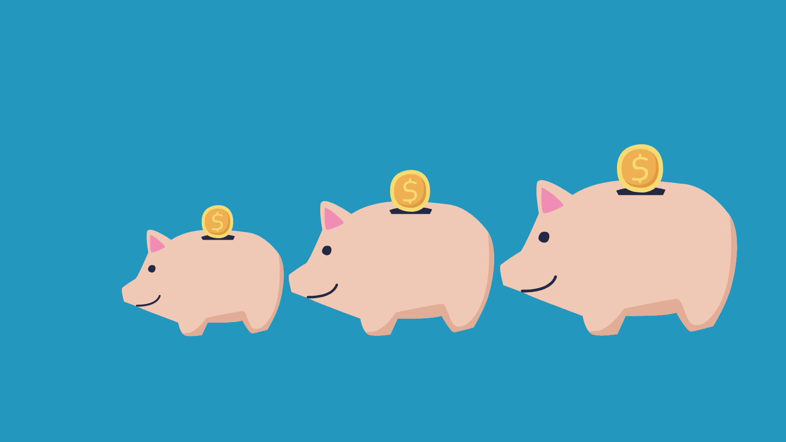 Three piggy banks increasing in size