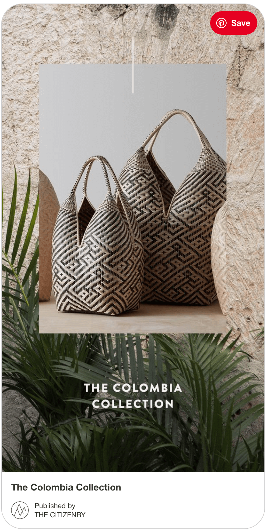 A collection ad for The Citizenry's Colombia Collection. The image features two handbags of different sizes