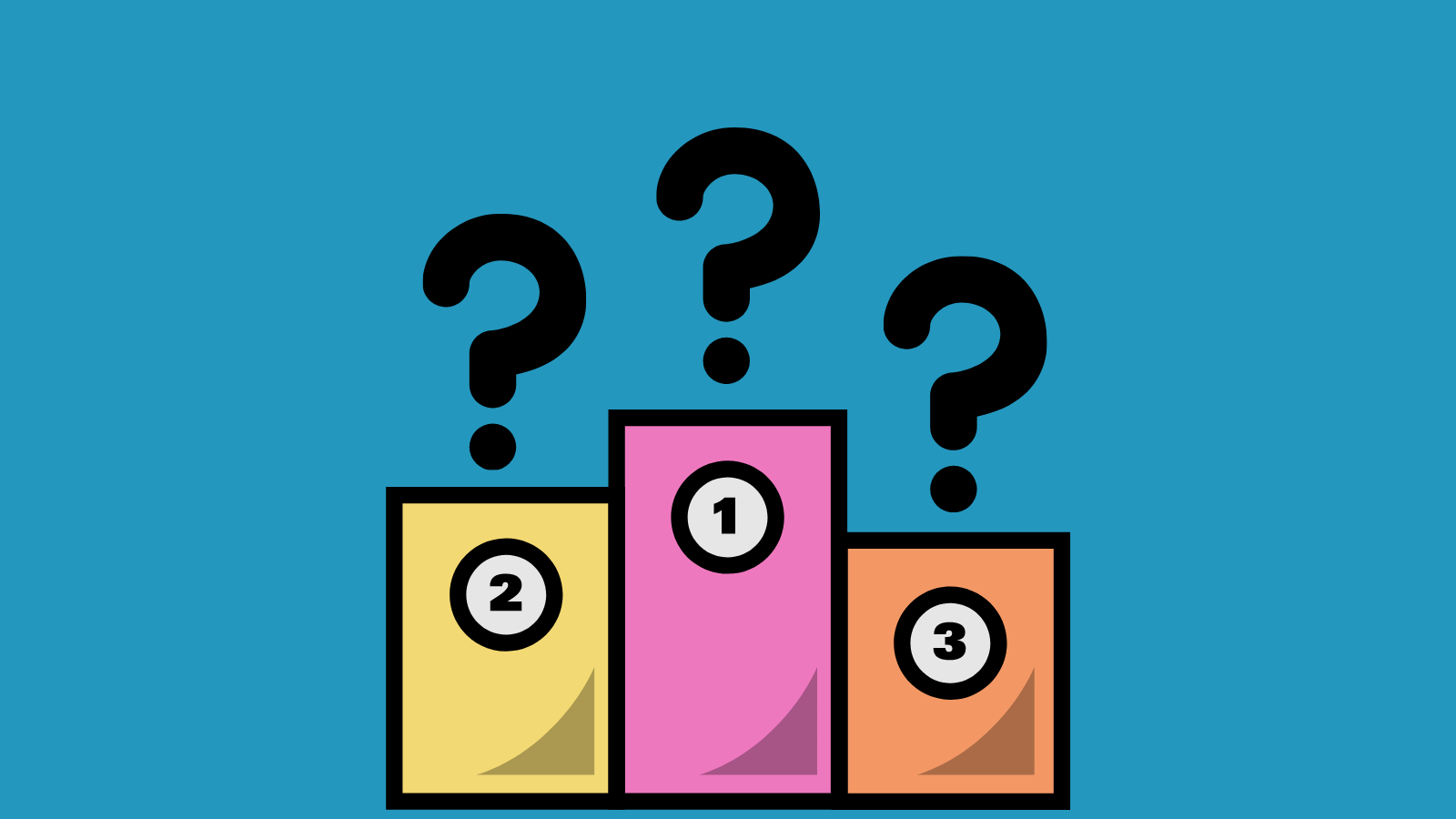 A sports placement podium with question marks at each stage