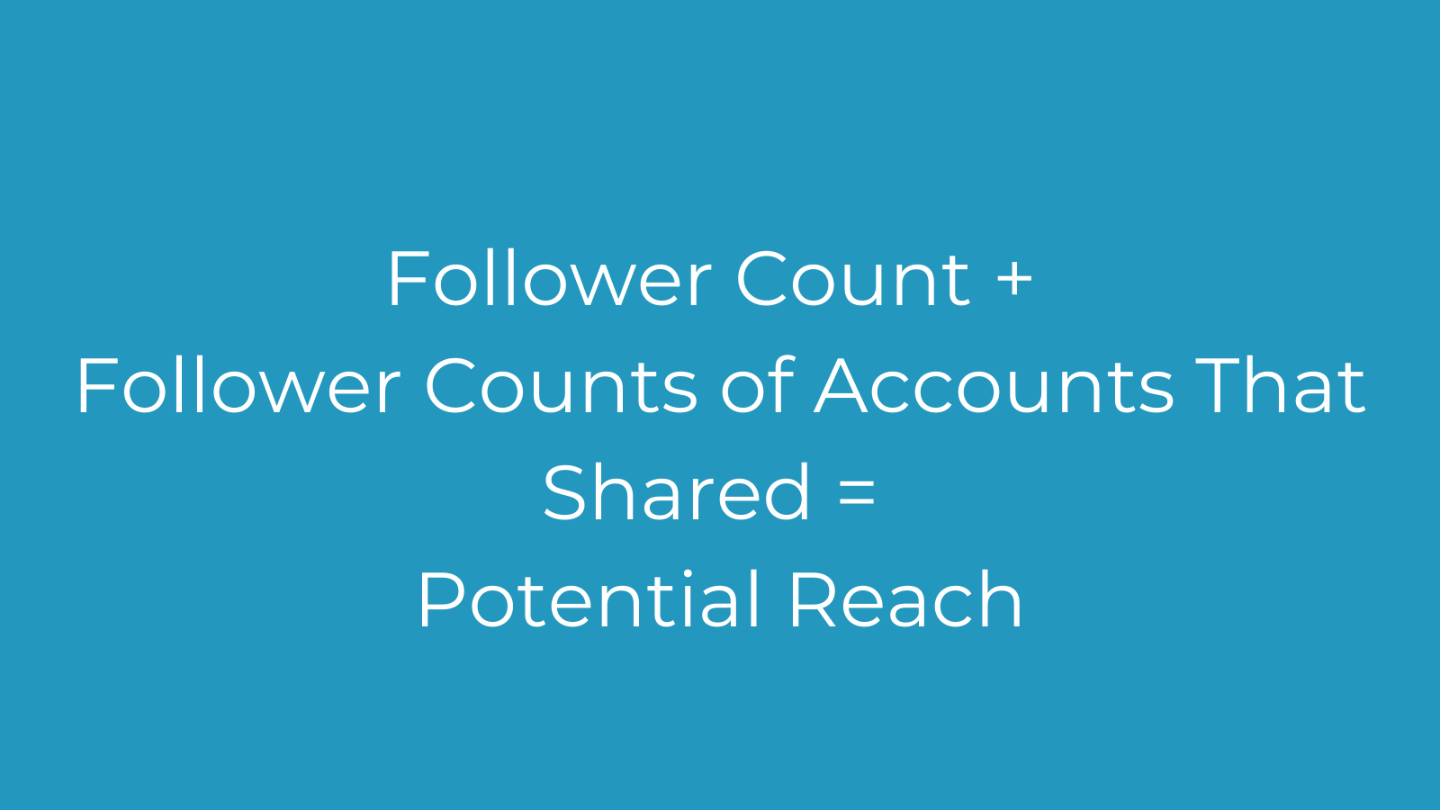 An infographic that reads "Follower count + follower counts of accounts that shared = potential reach"