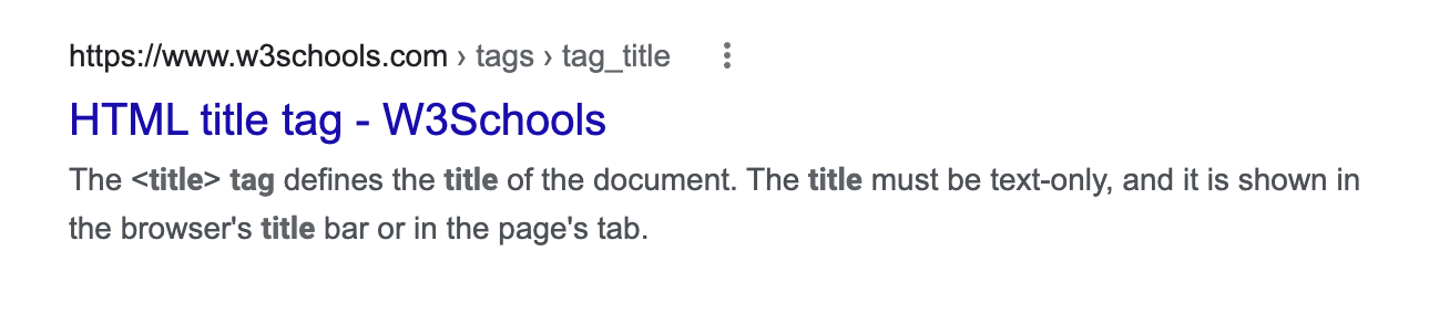A Google search result for "title tag"