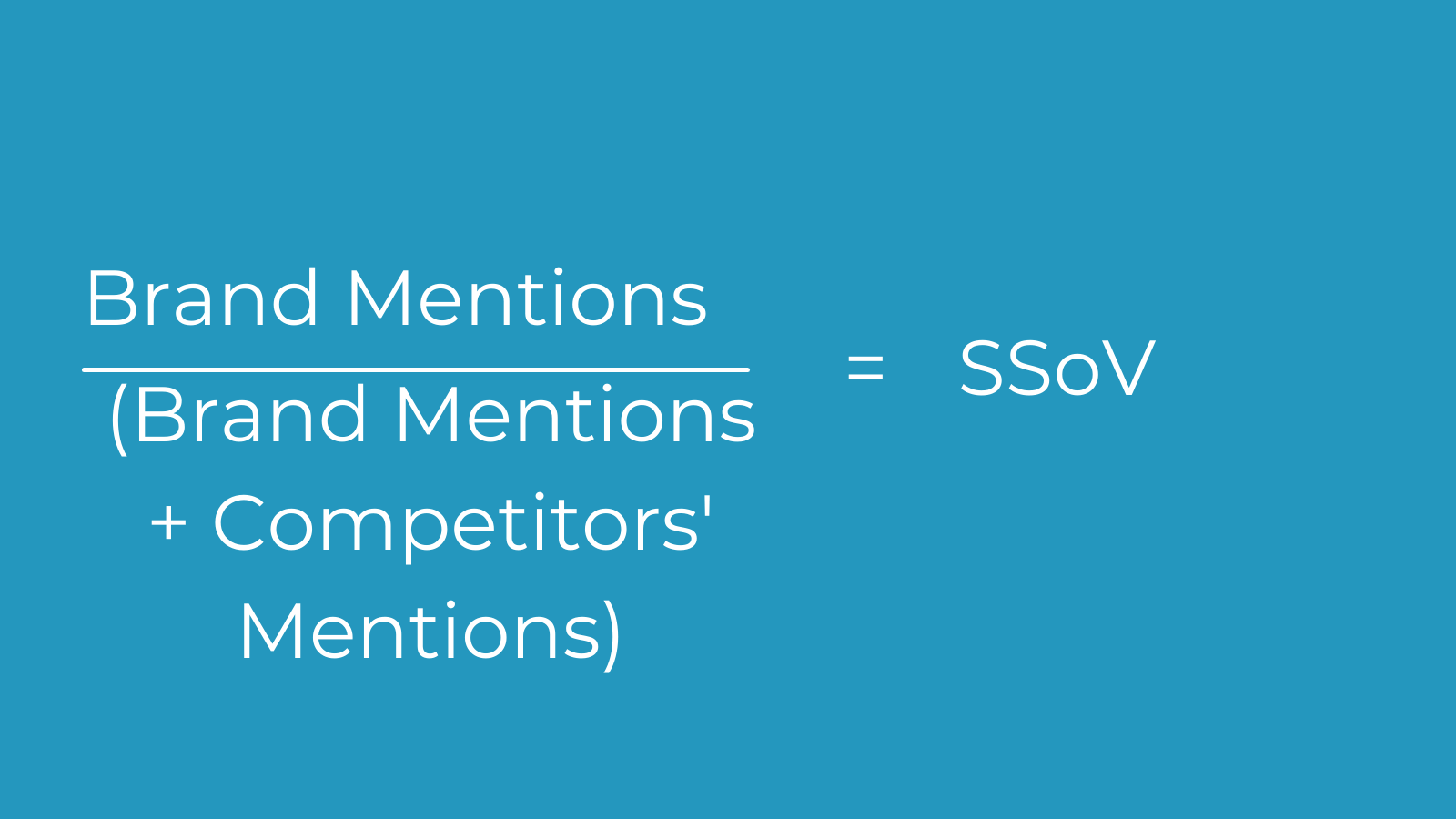 An infographic that reads "Brand mentions divided by (brand mentions + competitors' mentions) = SSoV)
