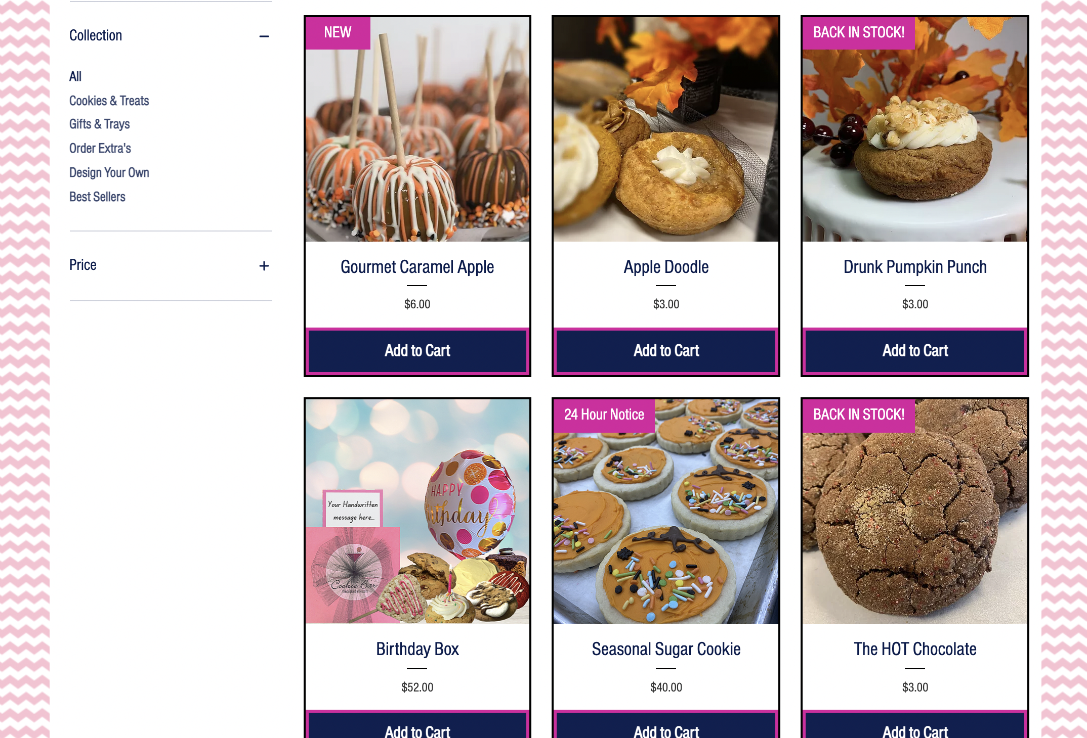 Menu Page of The Cookie Bar Las Vegas featuring fall seasonal treats