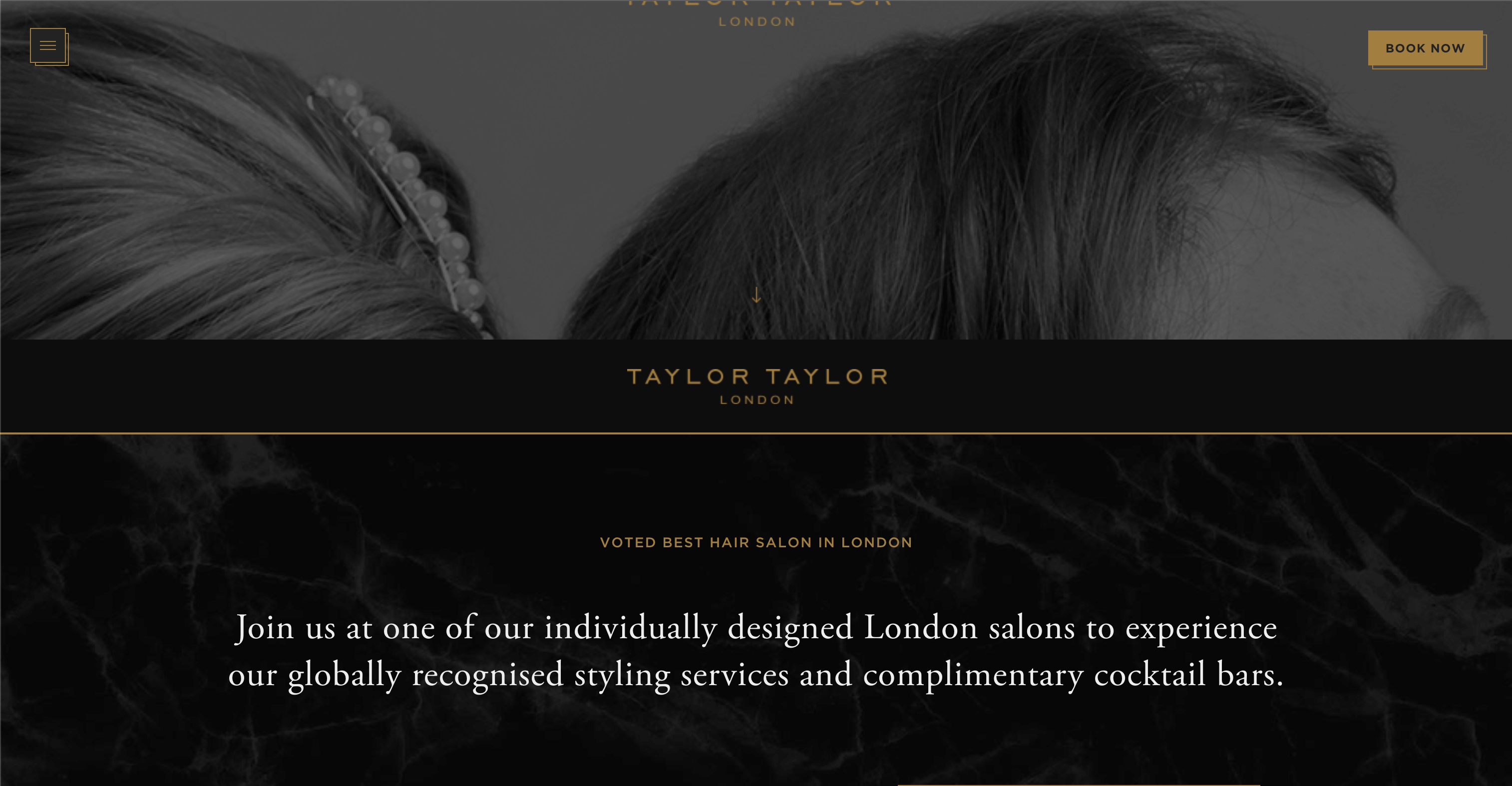 A partial screenshot of Taylor Taylor London's home page highlighting their design choices that convey luxury. 