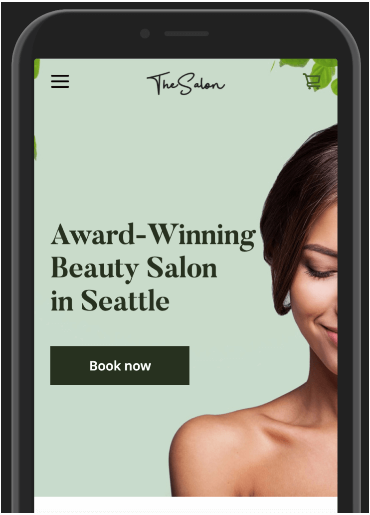 A mock-up of a salon website displaying on a mobile device