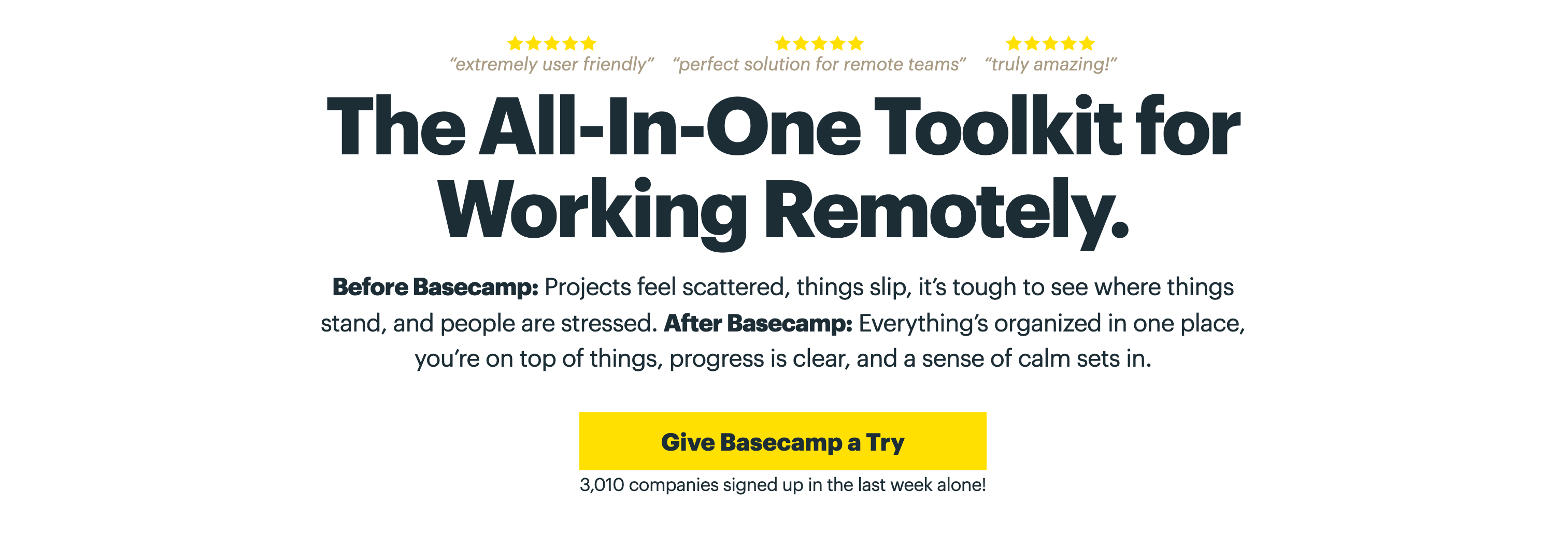 The homepage for Basecamp
