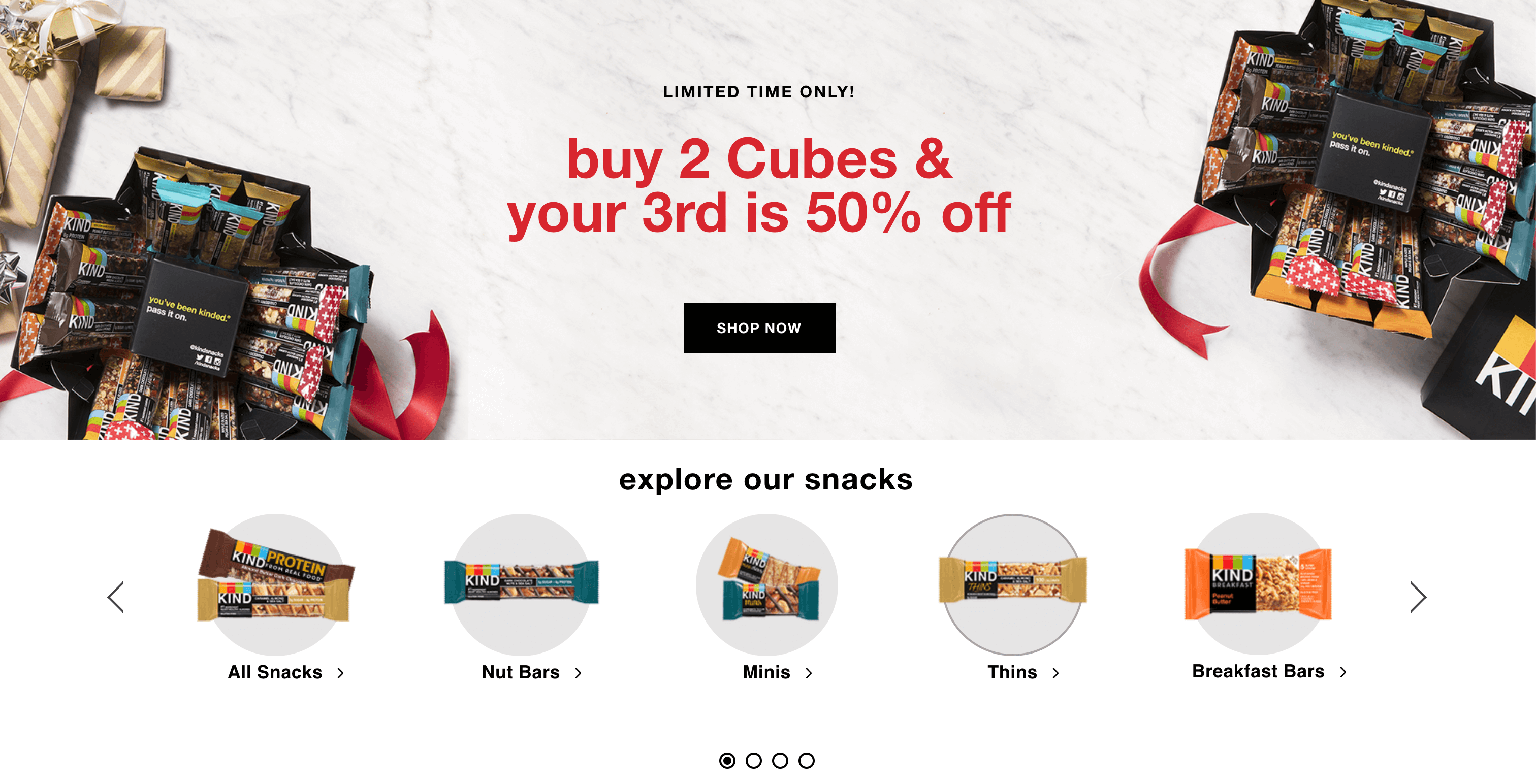 The homepage for KIND snacks