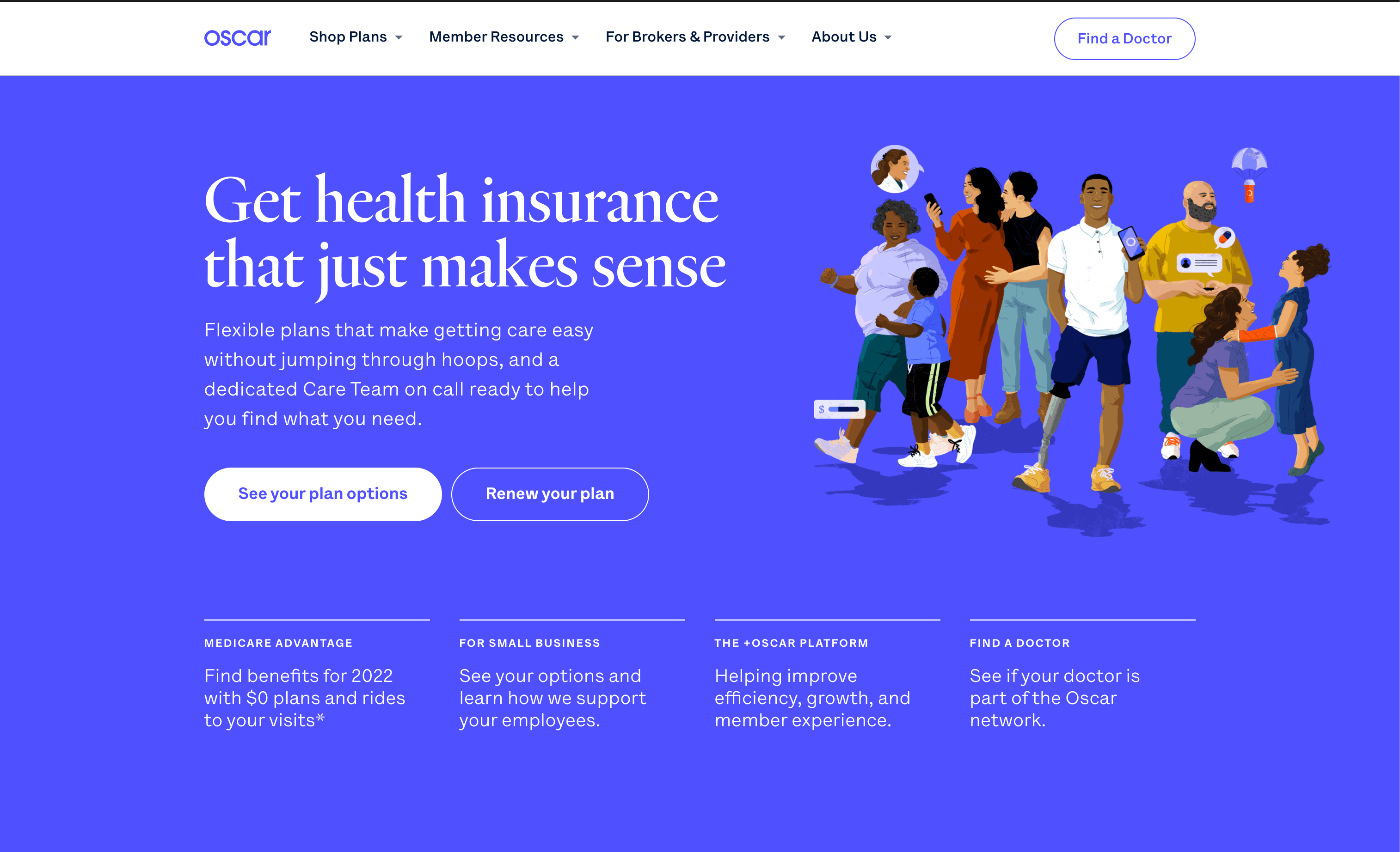 The homepage for Oscar insurance