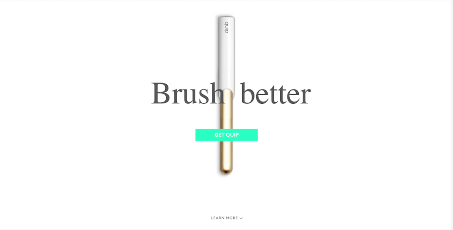 A landing page from Quip encouraging visitors to sign up for their oral care subscription service