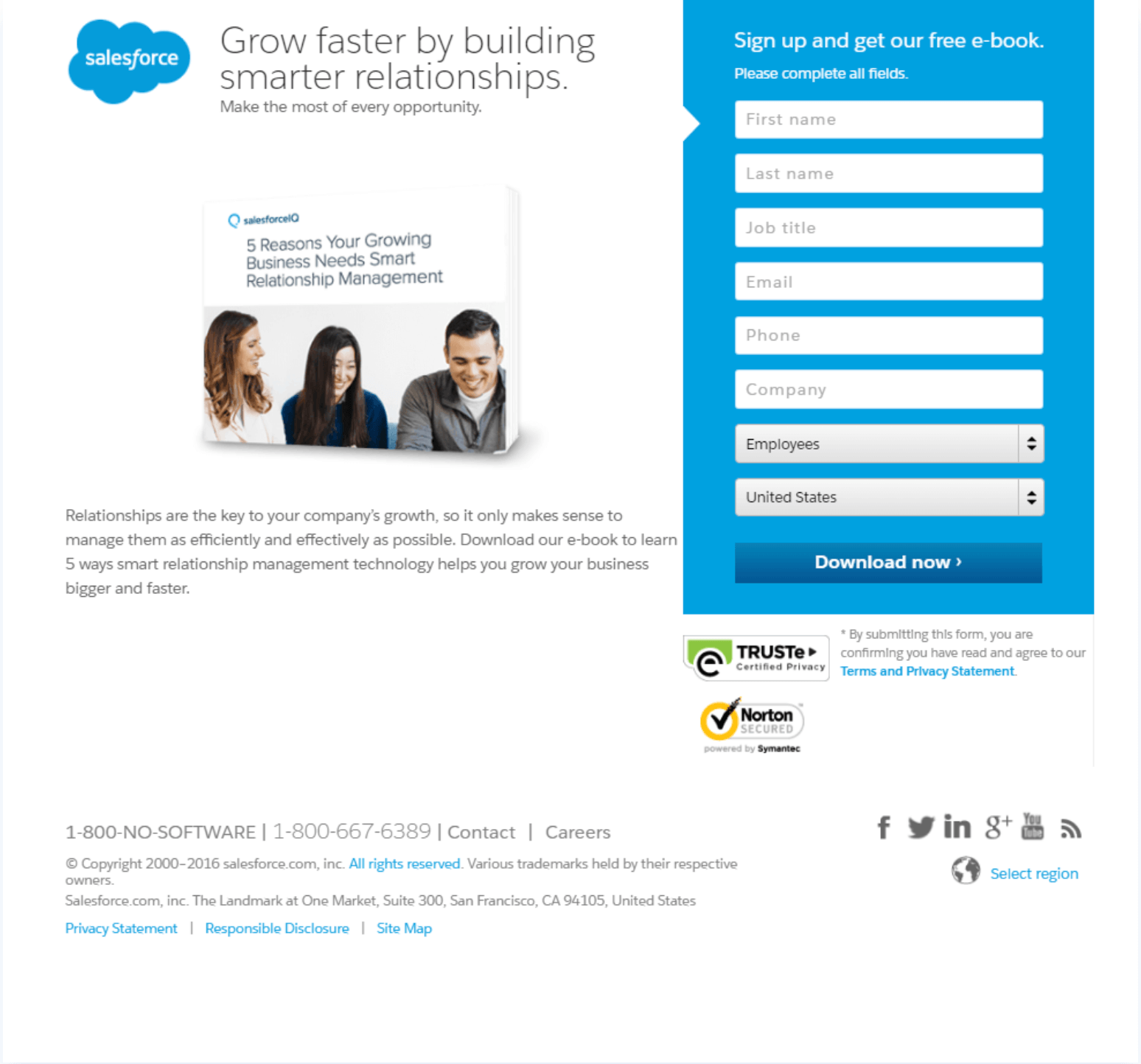 A landing page for Salesforce offering an ebook in exchange for contact information