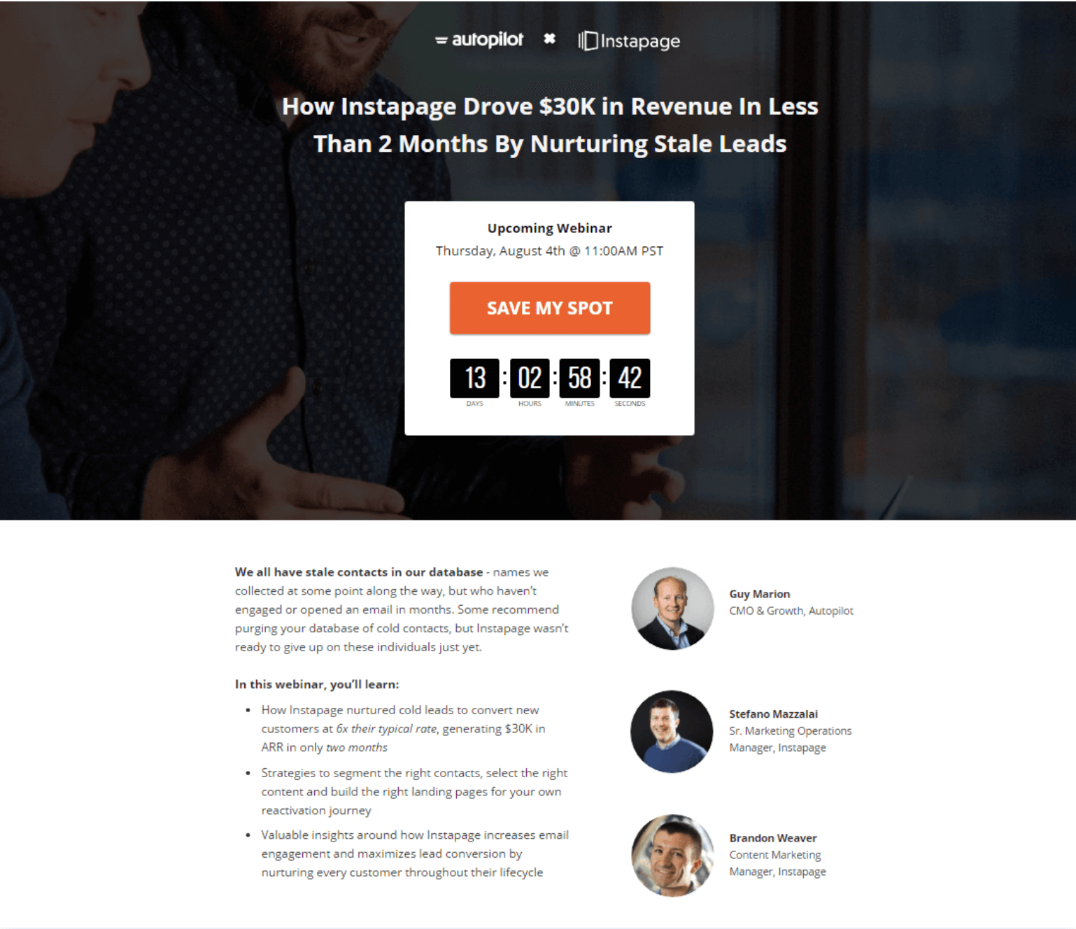 A landing page from Autopilot promoting a webinar