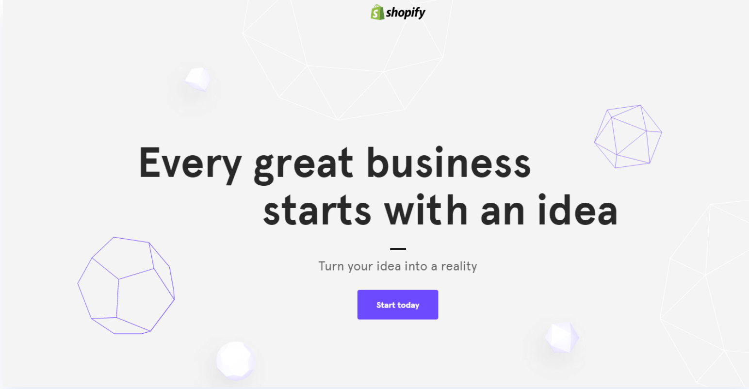A landing page for Shopify encouraging visitors to sign up