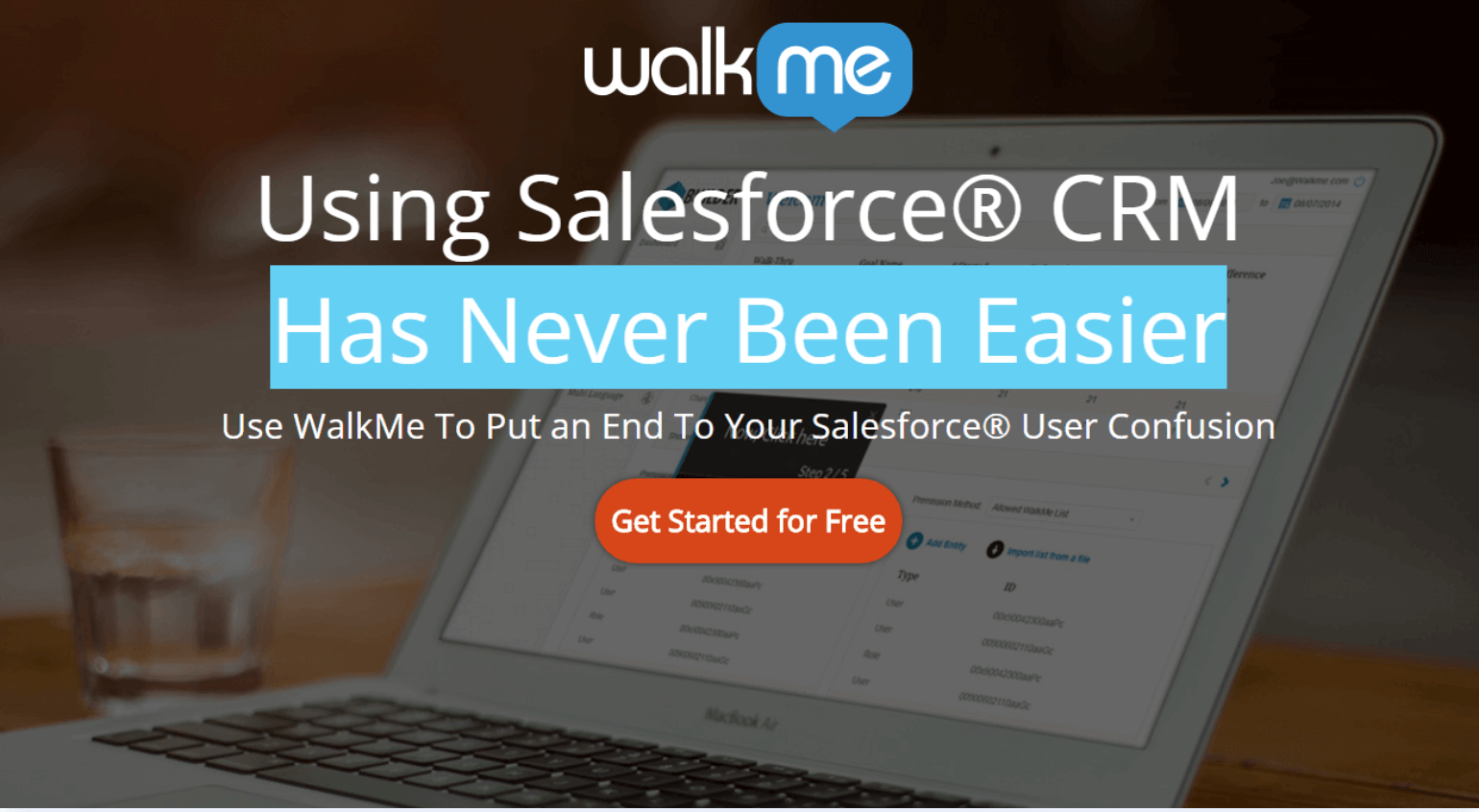 A landing page for WalkMe encouraging visitors to sign up for a free trial