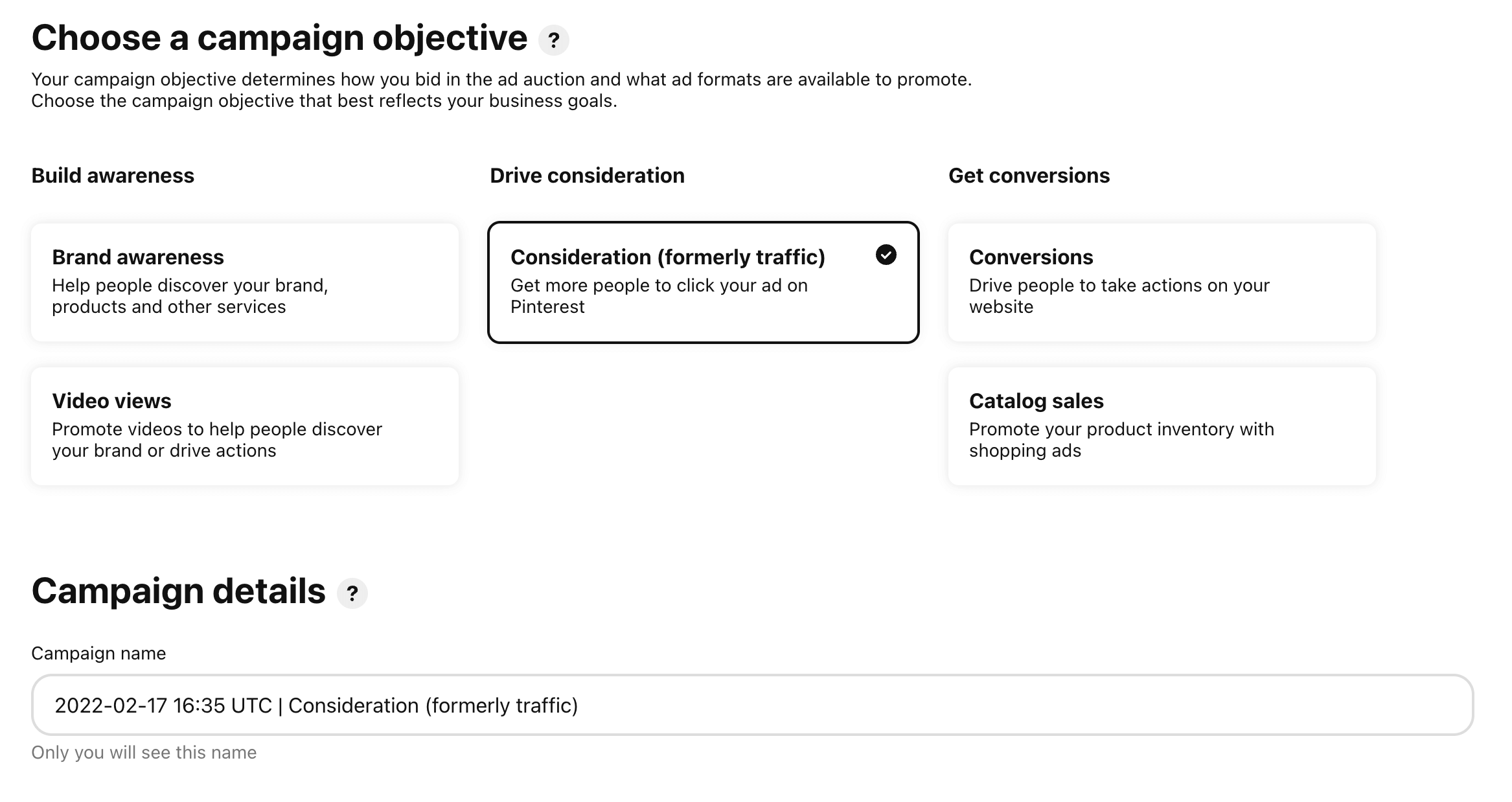 The Pinterest Campaign Objective page