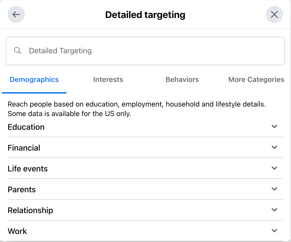 Facebook's Detailed Targeting options