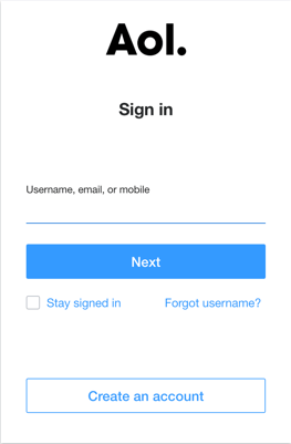 The AOL sign-up page