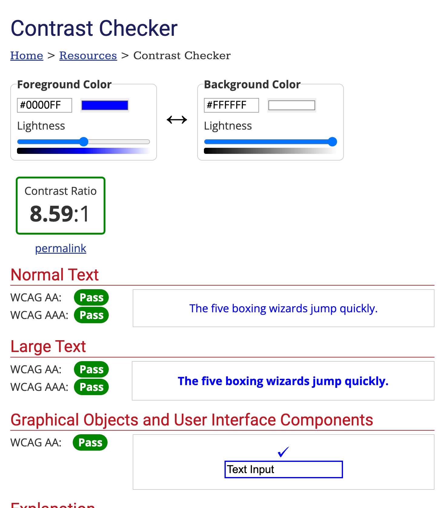 An example of a contrast ratio of 8.59:1