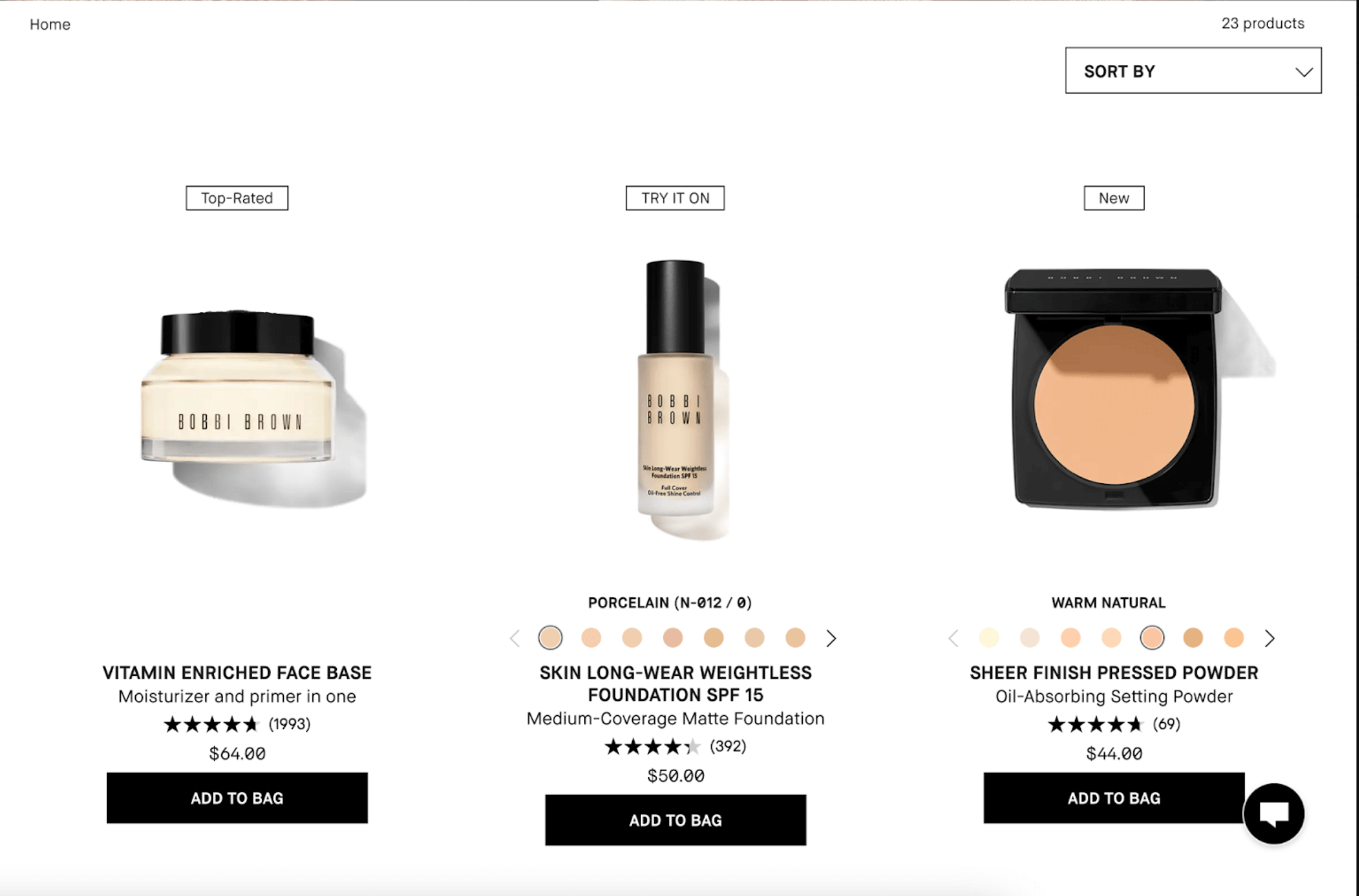 Bobbi Brown Cosmetic products page