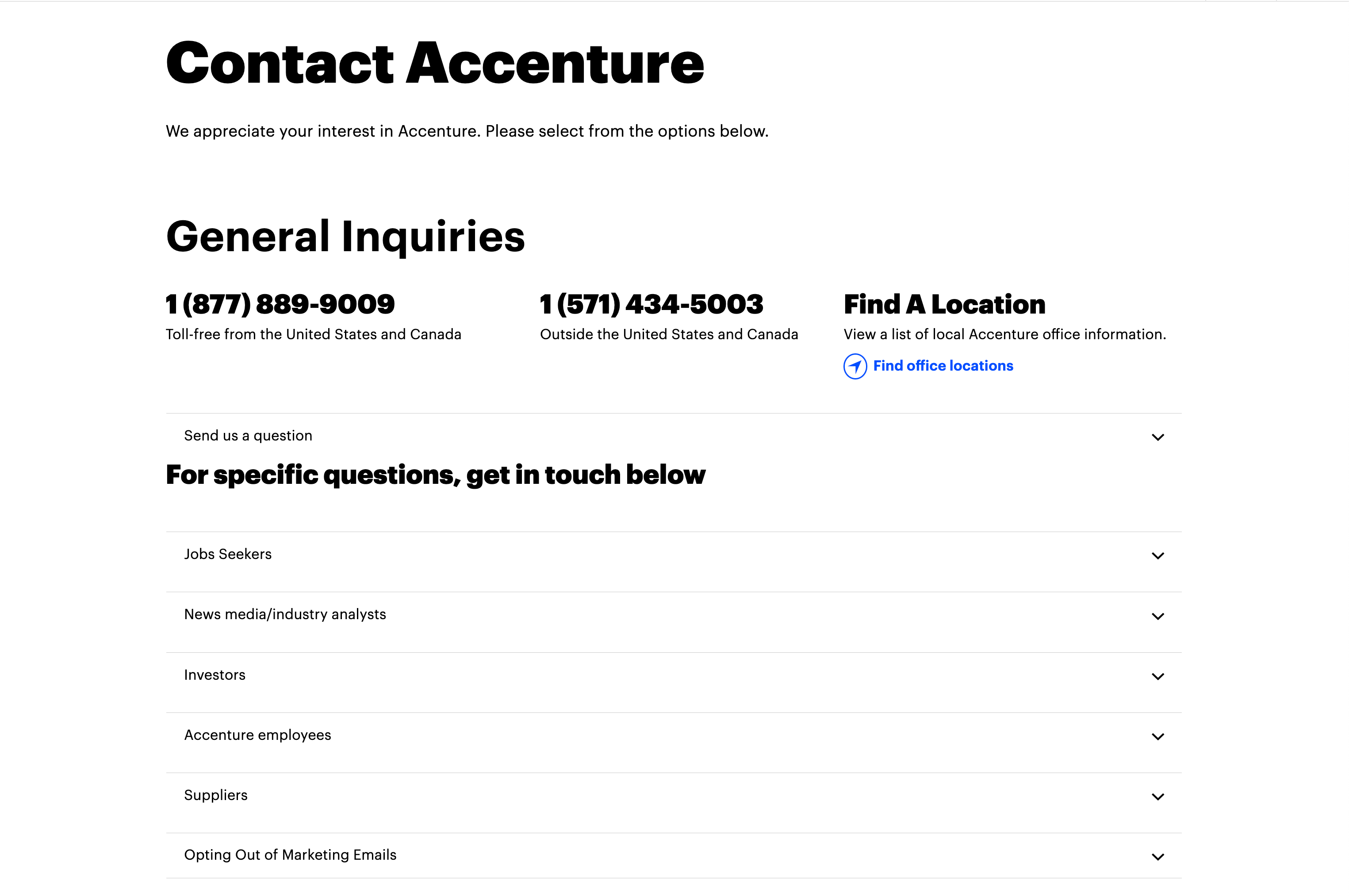 Accenture's contact us page