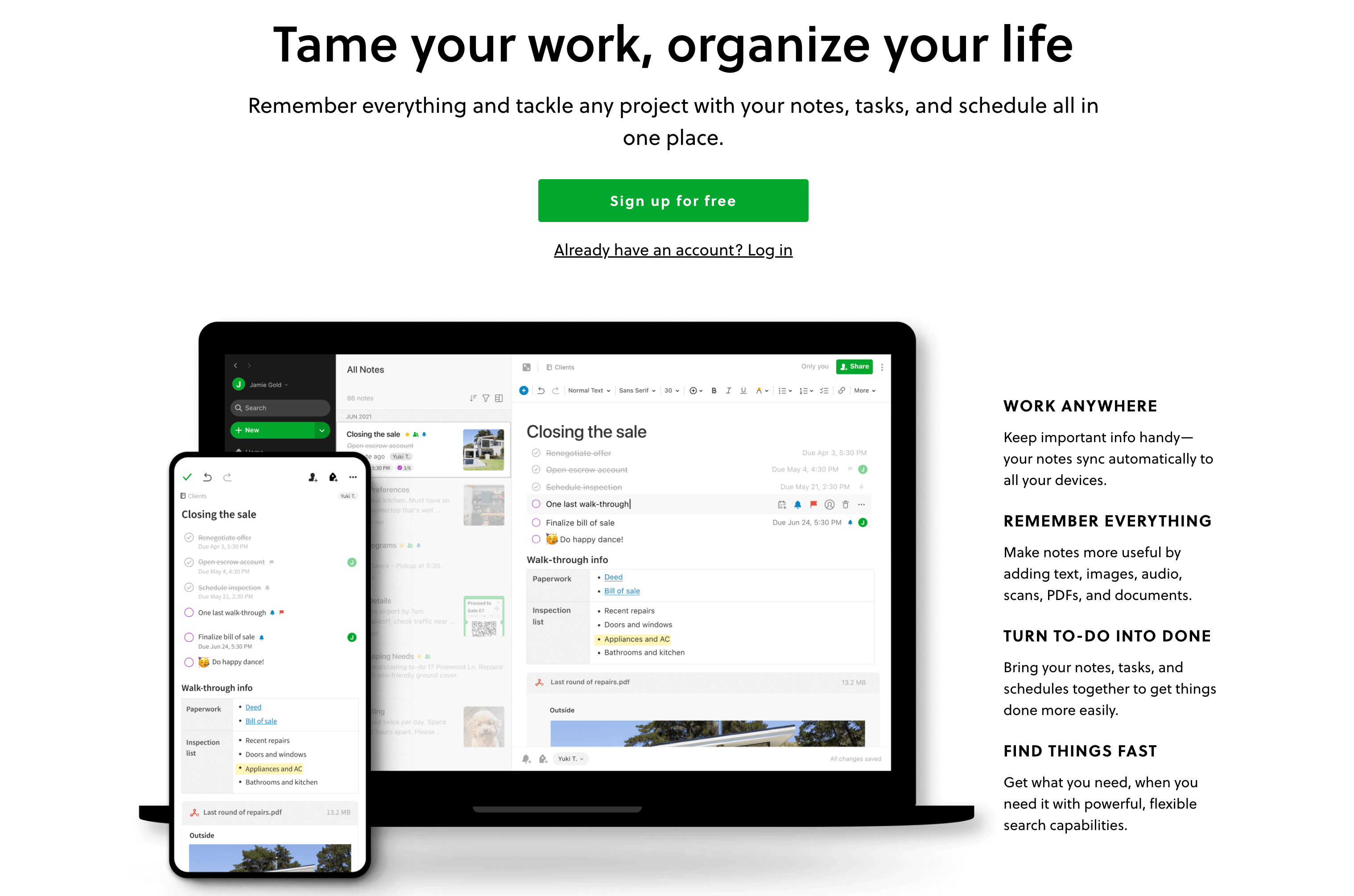 Evernote's homepage