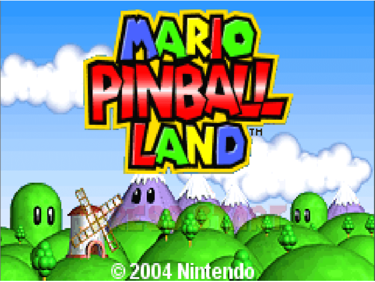 The opening screen of Mario Pinball Land on myemulator