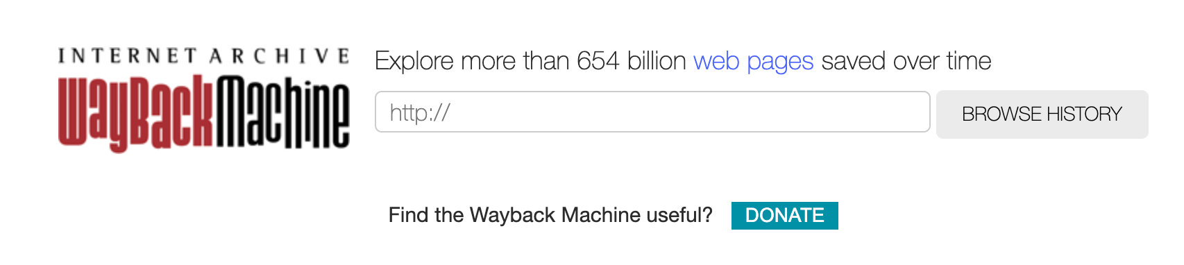 The Wayback Machine logo and search bar