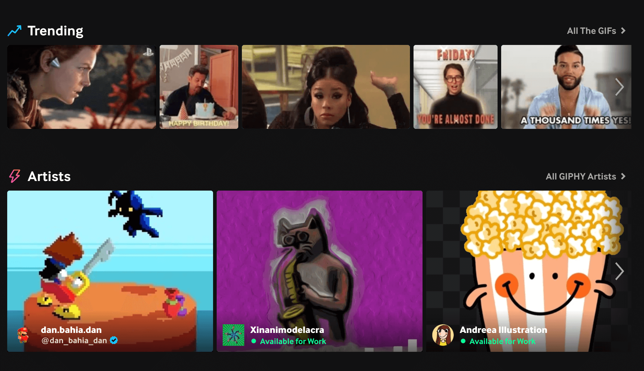 Giphy homepage